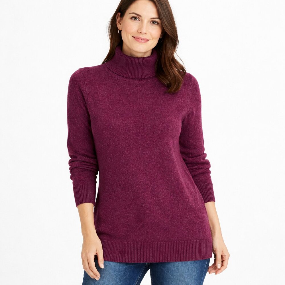 Ellen Tracy 100% Merino Wool Turtleneck Sweater Plum Red Size M